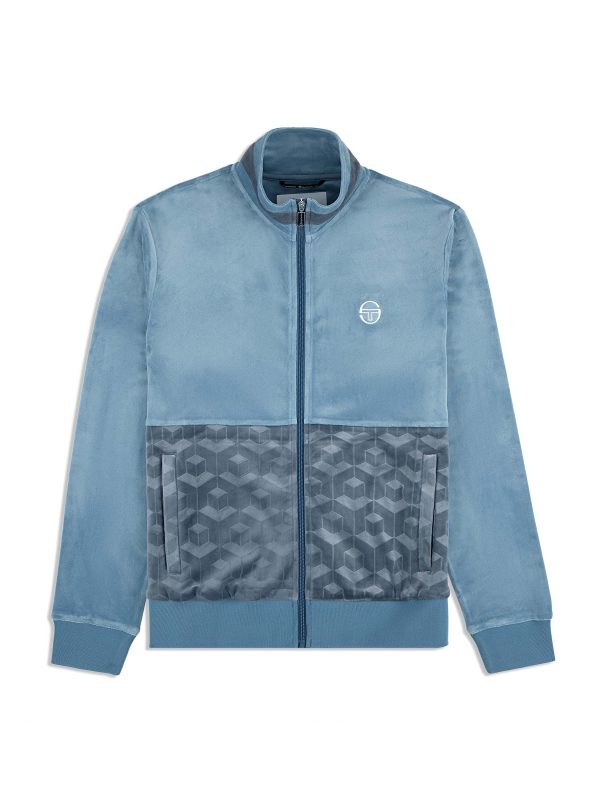 Foggia Velour Debossed Track Jacket- Coronet Blue For Discount