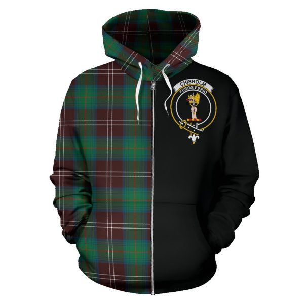 Chisholm Hunting Ancient Tartan Crest Zipper Hoodie - Half Of Me Style For Cheap - Image 2